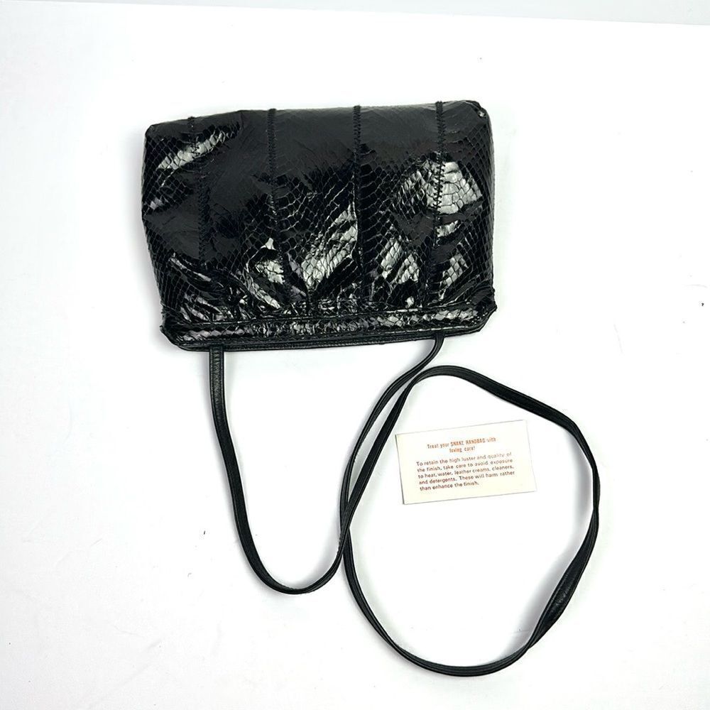 Vintage Laura Adams Black Snake Skin Leather Mini Clutch Purse